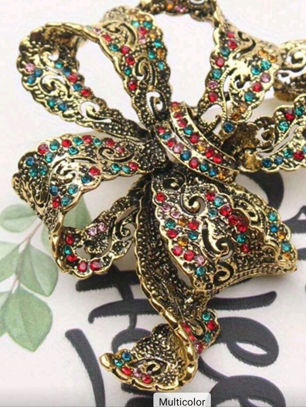 Gold-Tone Multicolor Crystal Bow Brooch - Women Jewelry